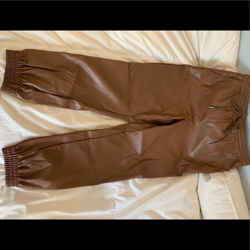 Brown Faux Leather Joggers